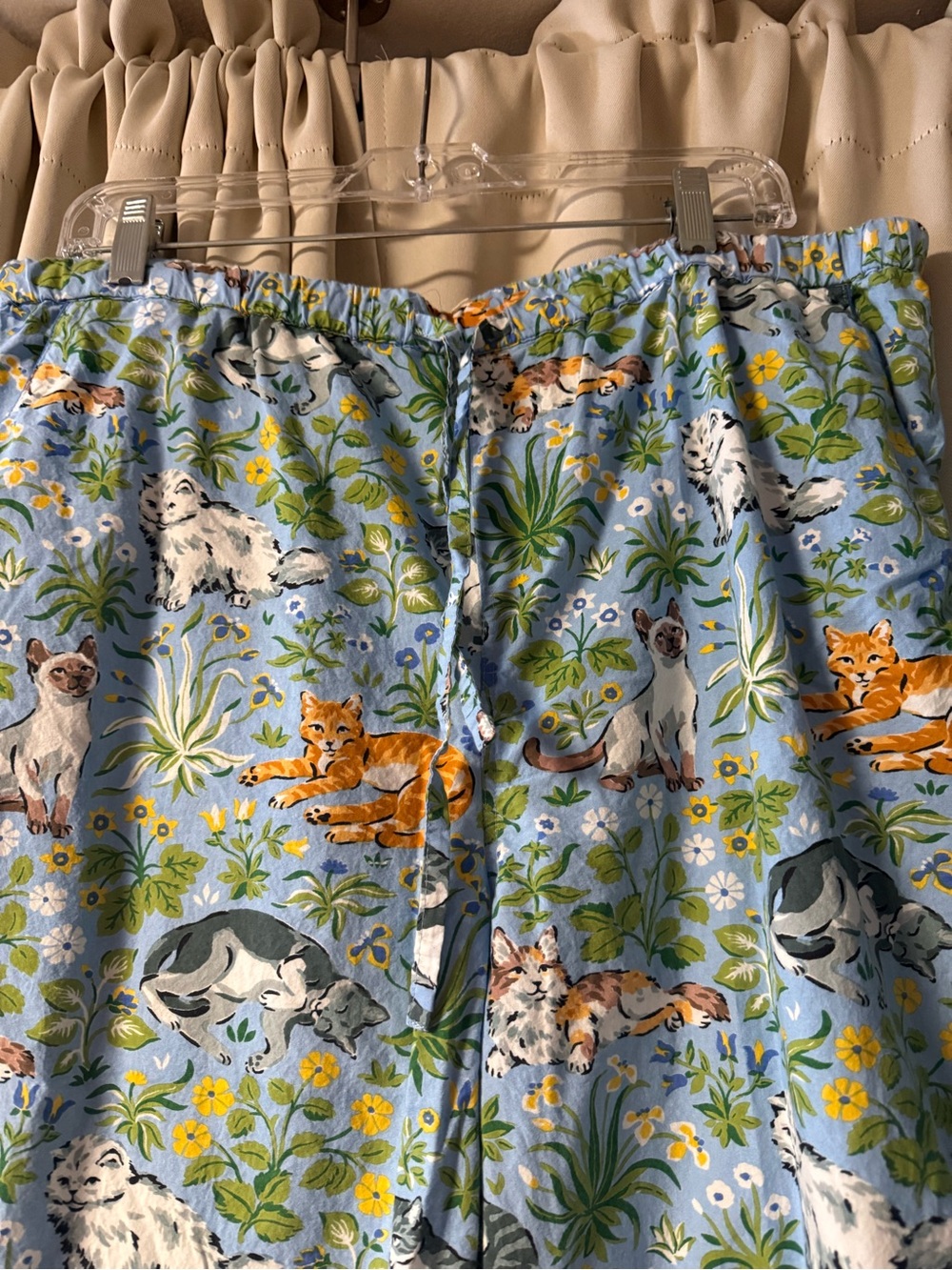 Women’s Printfresh Blue Cat Kitty Cropped Cotton Pajama Set - Picture 2 of 5